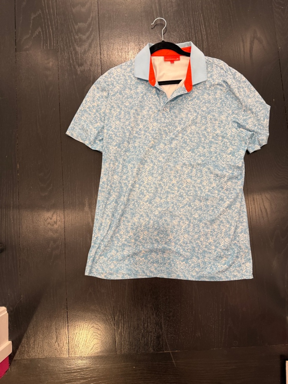 Light Blue Patterned Polo Shirt with Contrast Collar